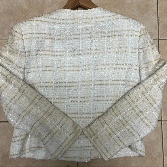 Christian Dior Women’s Blazer Size 12 White And Gold Tweed Jacket Vintage - Picture 9 of 14